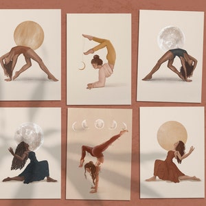Sun and Moon Postcards Yoga Poses Cards Mini Yoga print Asana Wall Art Yoga Lover Gift