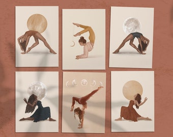 Sun and Moon Postcards Yoga Poses Cards Mini Yoga print Asana Wall Art Yoga Lover Gift