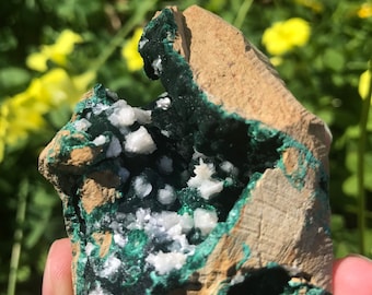 Cerussite Snowflakes on Silky Malachite