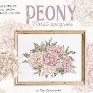 Aquarell romantische Pfingstrosen Blumensträuße Clipart Sanfte Blumenillustrationen Pastell rosa Pfingstrosen Blumen png Hochzeit DIY Einladung Clipart