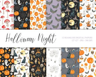 Watercolor spooky Halloween digital paper Happy Halloween party decoration printable paper Scrapbooking DIY watercolor paper pack