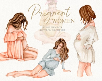 Aquarell schwangere Frauen Clipart. Schwangerschaft & Mutterschaft Clipart Png. Baby-Dusche-Clipart. Muttertag DIY Clipart. Mutter-Illustration