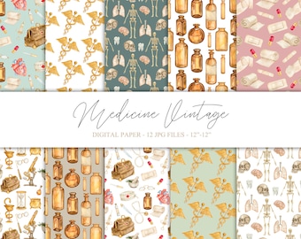 Aquarell medizinische digitale Papierpack für Scrapbooking. Medizinische nahtlose Muster. Ambulanz Krankenschwester Arzt Papierpack