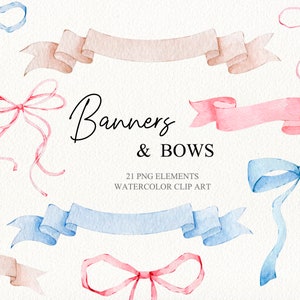 Aquarel lintbanners en strikken clipart Verjaardagsfeestje banners Trouwuitnodigingen Afbeeldingen voor plakboekalbum en plannerstickers