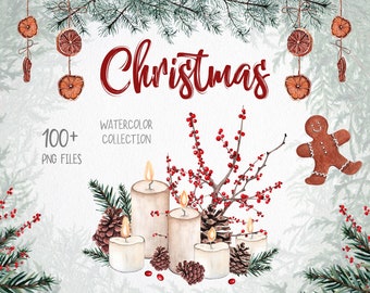 Watercolor Christmas compositions clipart Christmas arrangements for DIY design greeting cards Winter Holiday decor bouquets Digital papers