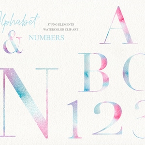 Watercolor space alphabet uppercase letters and numbers clipart Monogram logo DIY creator abc Wedding bridal invitation font typography