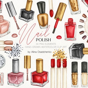 Aquarell trendige Nagellack Clipart. Nagellack Illustrationen. Logo Nagel techniker DIY Schöpfer. Nageldesign Salon Clipart