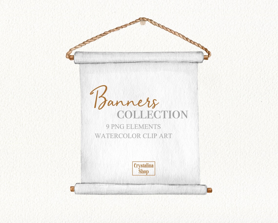 Watercolor Parchment Ribbon Banners Clipart Birthday Party - Etsy