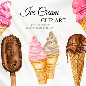 Aquarell Eis Wafer Kegel Clipart. Eis-Vanille und Schokolade Clipart. Bäckerei Logo Clipart Sommer Essen Geburtstag Party clipart