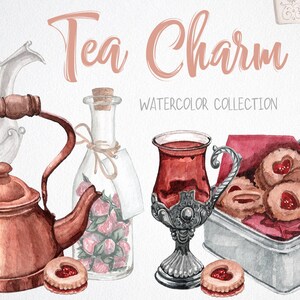 Watercolor tea party clipart. Vintage DIY tea clipart. Tea Invitation - Tea Time Illustration - Watercolor Teacup - Sweet cookies