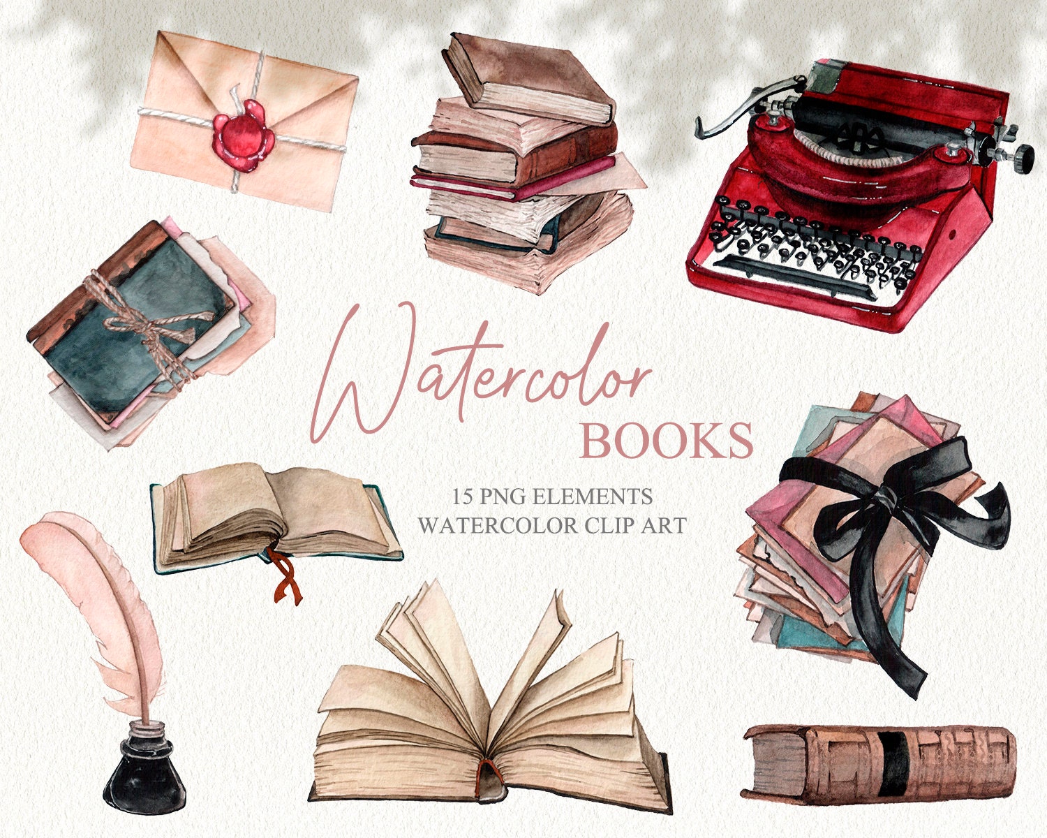 Watercolor vintage books library clipart. PNG on transparent | Etsy Watercolor vintage books library clipart. PNG on transparent | Etsy
