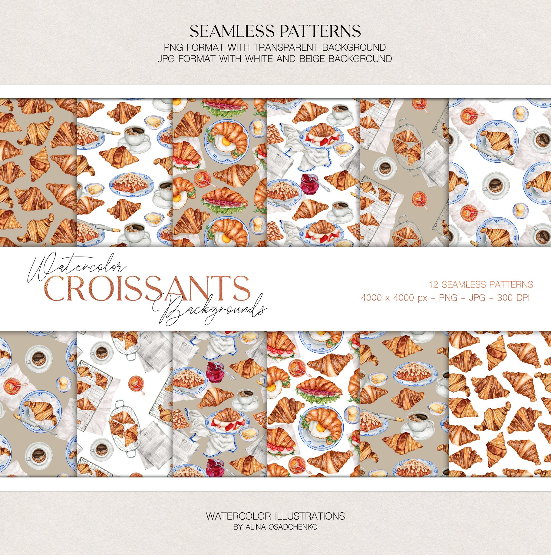 Watercolor Breakfast Croissants Clipart Collection. Sweet Croissant ...