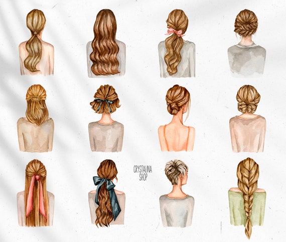 Watercolor Women's Hairstyles Clipart. Hand Drawn Hair - Etsy Finland Watercolor Women's Hairstyles Clipart. Hand Drawn Hair - Etsy Finland