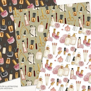 Nail Tech Paper Watercolor Nail Technician Digital Paper Pack for Scrapbooking ...