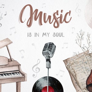 Aquarel muziekinstrumenten clipart. Vintage muziek illustraties. Aquarel muziek illustraties, muziek illustraties muzieknoot