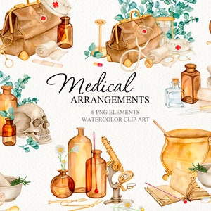 Watercolor vintage medical clipart Medical arrangements Nurse Doctor medicine clipart scrapbook album DIY creator Planner stickers