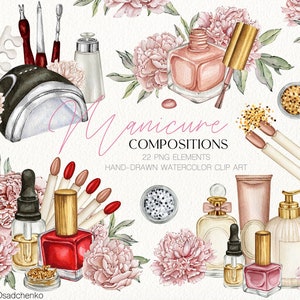 Aquarell Maniküre Pediküre Kompositionen Clipart Maniküre Salon Clipart Nagel Business Logo DIY Schöpfer Nagel Künstler Clipart-Set