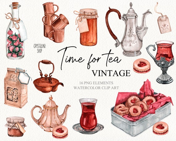 Watercolor Tea Party Clipart Vintage Diy Tea Clipart Tea Party | Etsy