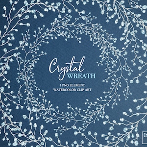 Aquarelle Noël Couronne de cristal clipart Couronne de givre d’hiver DiY conception de carte de vœux Mariage Couronnes d’hiver clipart Couronne de glace en cristal