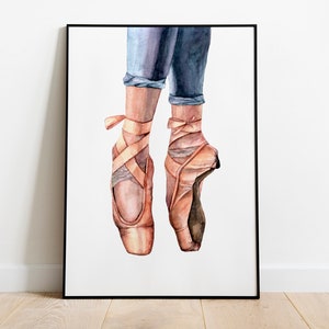 Sapatilhas de balé em aquarela para impressão, arte de parede, sapatilhas de balé, decoração de casa, impressão digital, download, decoração de quarto de meninas