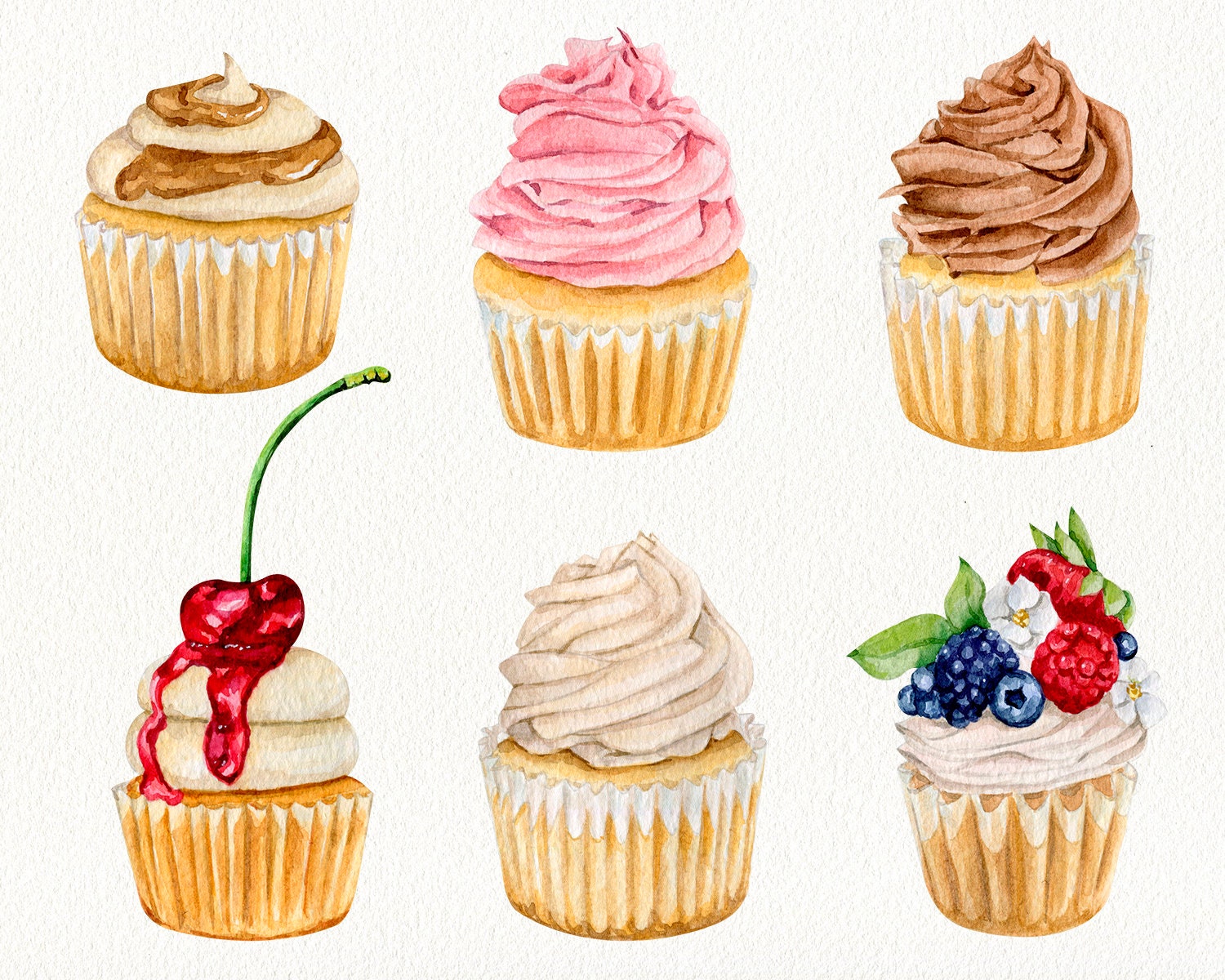 Watercolor Cupcakes Clipart Birthday Cupcakes Clipart Hand Drawn ...