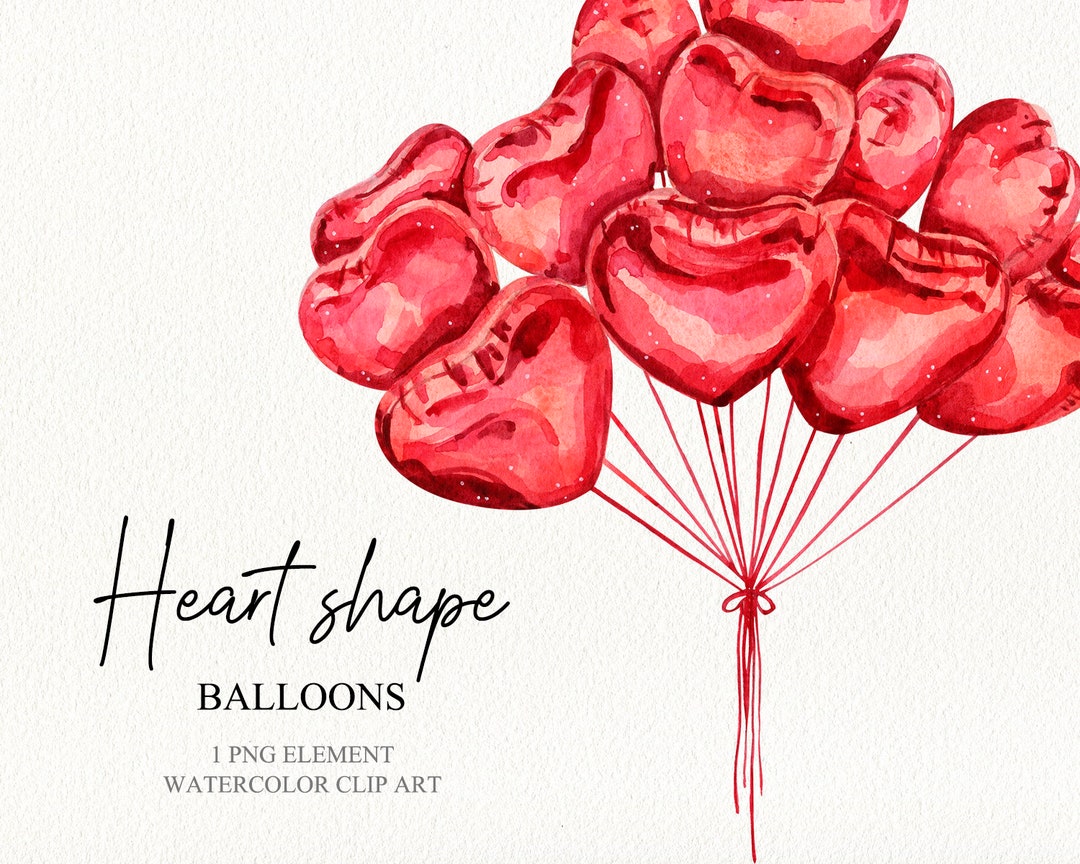 Watercolor Red Balloons Heart Shape Clipart Valentines Day Clipart ...