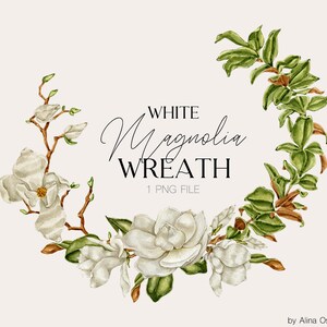 Watercolor white magnolia wreath clipart Floral white wreath clipart Magnolia floral wreath logo png Wedding DIY invitation clipart
