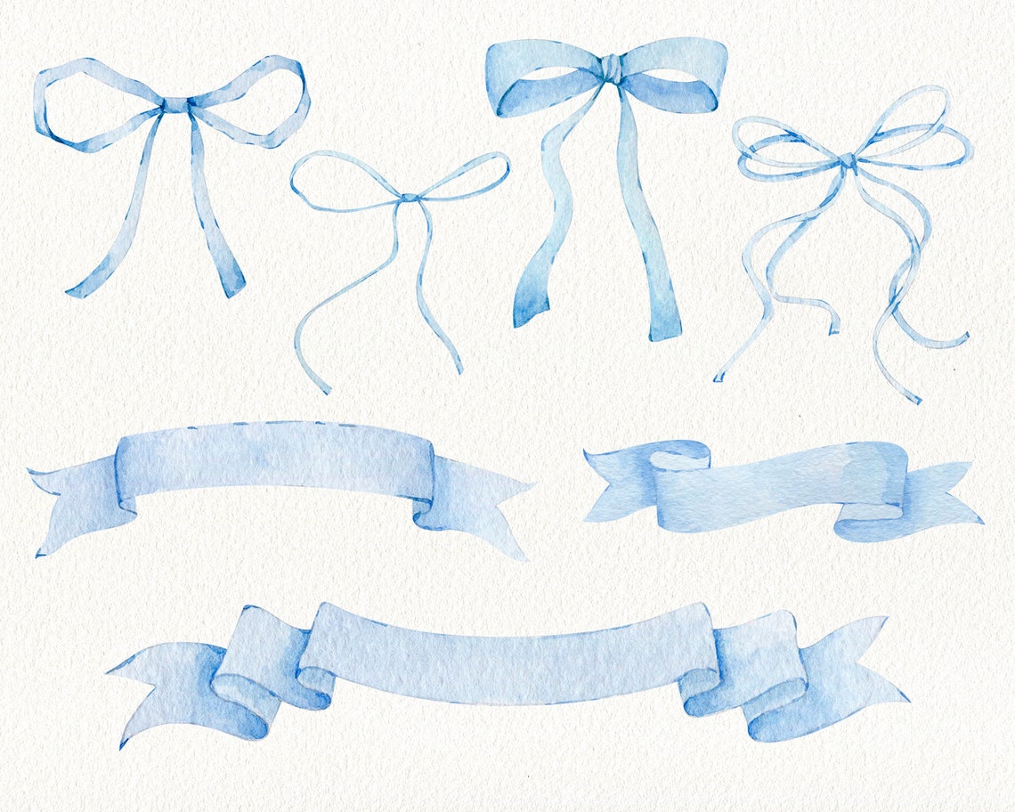 Watercolor ribbon banners and bows clipart Birthday party image 1
