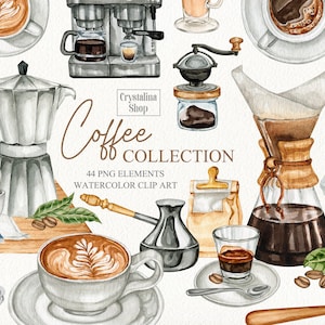 Clipart de bebida de café em aquarela. Ilustrações de xícara de café. Clipart do logotipo do café do menu do café para impressão. Café clipart de bebida cappuccino