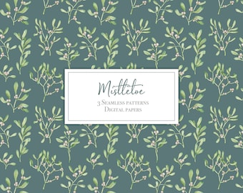 Papel digital de visco aquarela para scrapbooking Padrões sem costura de visco de inverno Natal vegetação padrão sem costura papel digital