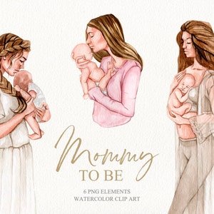 Mãe aquarela com clipart de bebê recém-nascido. Clipart maternidade png. Clipart de chá de bebê. Clipart DIY para o dia das mães. Ilustra??o de rec?m nascido