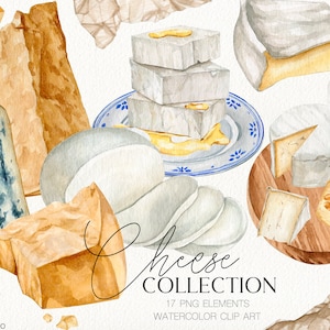 Clipart de queijo aquarela. Queijo aquarela para ilustrações png de vinho. Scrapbooking DIY de queijo. Clipart de tipos de queijo em aquarela