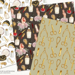 Nail Tech Paper Watercolor Nail Technician Digital Paper Pack for Scrapbooking ...