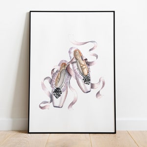 Sapatilhas de balé em aquarela para impressão, arte de parede, sapatilhas de balé, decoração de casa, impressão digital, download, decoração de quarto de meninas