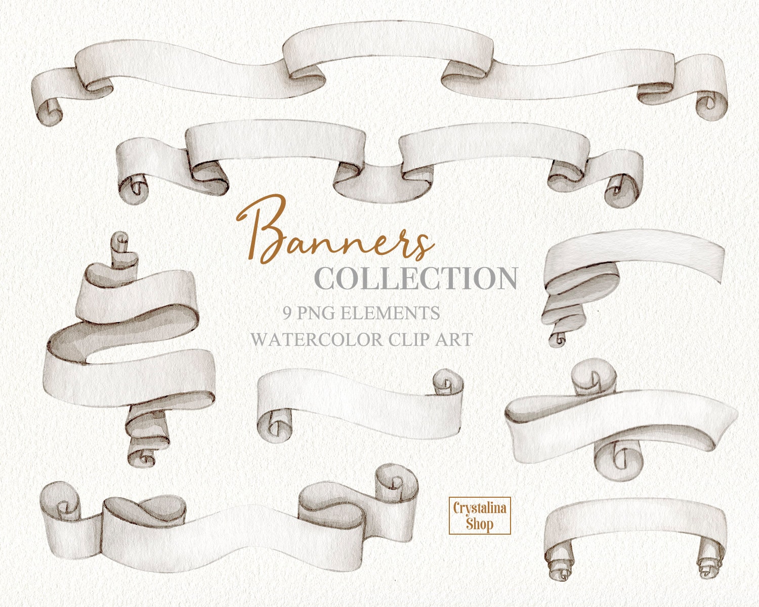 Watercolor Parchment Ribbon Banners Clipart Birthday Party - Etsy