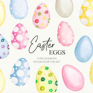 Ilustración de imágenes prediseñadas de huevos de Pascua de acuarela. Huevo de pájaro de Pascua pintado a mano png. Feliz juego de elaboración de tarjetas de Pascua. Pegatinas imprimibles de huevos de Pascua.