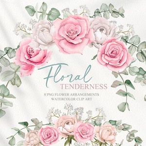 Bouquet di fiori ad acquerello clipart Composizioni di tenerezza floreale clipart Fiori rosa pastello eucalipto png Matrimonio fai-da--solo invito clipart