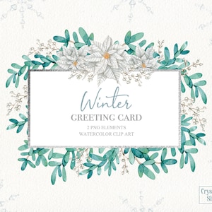 Clipart de moldura de inverno em aquarela Cartão de moldura de Natal DIY design de cartão de felicitações Clipart de cartão de inverno de férias Molduras prateadas e douradas clipart