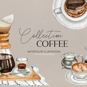 Clipart de bebida de café em aquarela. Ilustrações de xícara de café. Clipart do logotipo do café do menu do café para impressão. Café clipart de bebida cappuccino