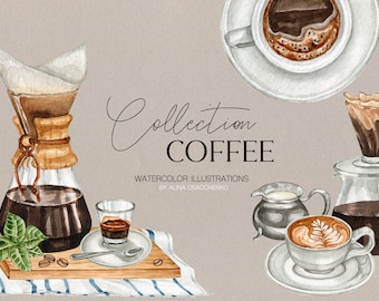Watercolor coffee drink clipart. Cup of coffee illustrations. Cafe menu coffee logo printable clip art. Cappuccino drink clipart coffee shop