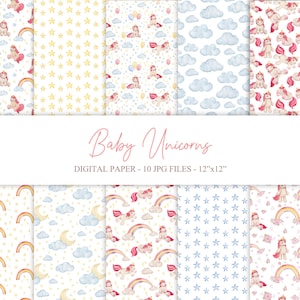 Watercolor pastello bambino unicorno pacchetto carta digitale Rainbow unicorno download digitale Baby shower stampabile collezione Scrapbooking
