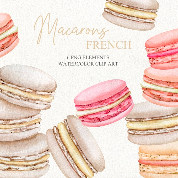 Watercolor French macarons clipart Pastel sweet dessert macaroon clipart Macaron cookie art Bakery printable clip art Birthday party clipart