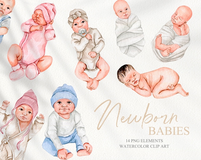Newborn Watercolor Clipart, Baby Shower, Nursery Kids Clipart ...