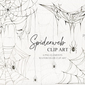 Watercolor realistic spiderweb clipart silhouette Spooky spider Halloween DIY scrapbooking clipart elements Watercolor Halloween clipart