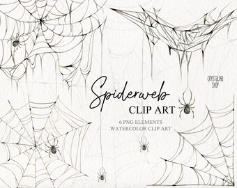 Silhueta de clipart de teia de aranha realista em aquarela Aranha assustador Halloween DIY scrapbooking elementos de clipart Aquarela Halloween clipart