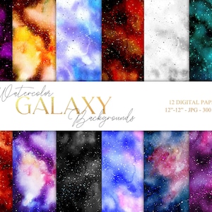 Watercolor galaxy background digital paper Space stardust texture printable paper Galaxy DIY watercolor Universe background paper pack