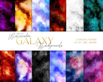 Watercolor galaxy background digital paper Space stardust texture printable paper Galaxy DIY watercolor Universe background paper pack