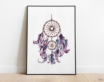 Watercolor boho dreamcatcher PRINTABLE wall art Dreamcatcher poster for instant download Girls and boys room decor Digital print home decor