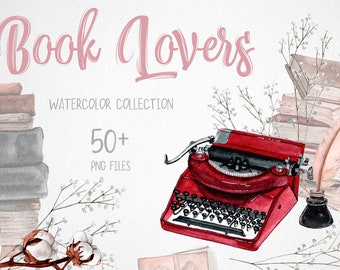 Clipart de biblioteca de livros vintage em aquarela. Composições de biblioteca de arte vintage. PNG em fundo transparente.