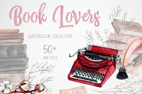 Watercolor Vintage Books Library Clipart. Vintage Art Library Compositions.  PNG on Transparent Background. 